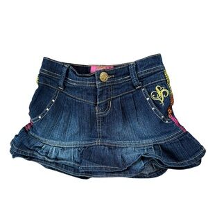 Vtg y2k Southpole dark blue denim jeans skirt skort rainbow girl size 7 small
